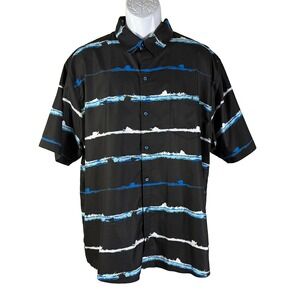 Scales Fishing Shirt Mens XL Black Blue Stripe Short Sleeve Button Down Ripstop